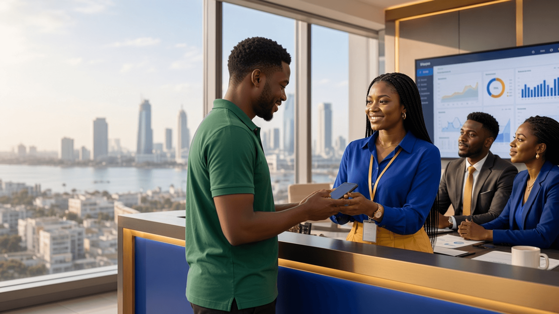 Customer support representative assisting a customer with a mobile refund.